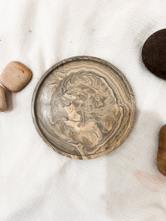 Grey Abstract Round Tray