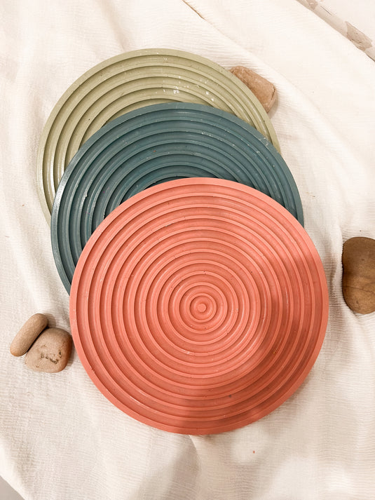 Blue Concentric Circle Round Tray
