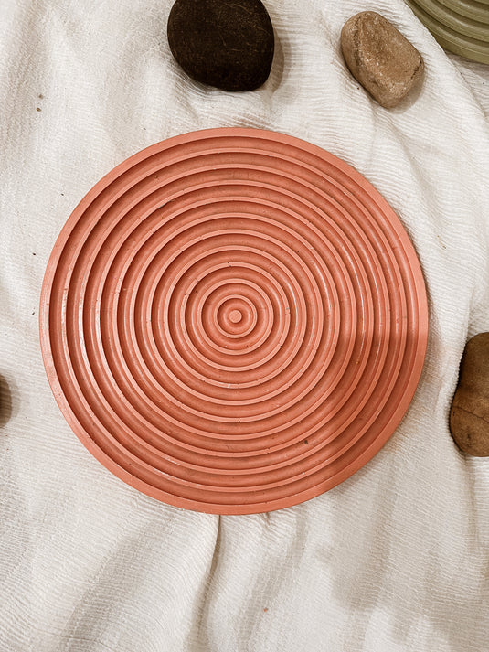 Peachy Orange Concentric Circle Round Tray