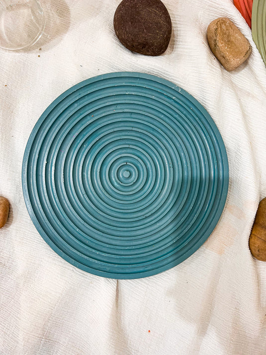 Blue Concentric Circle Round Tray