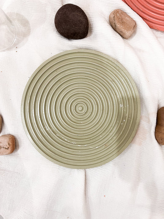 Light Green Concentric Circle  Round Tray