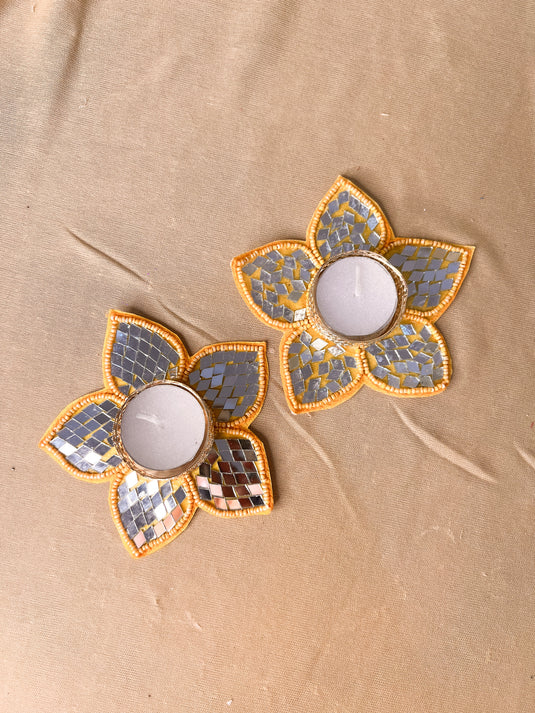 Yellow Floral Tea Light Holders