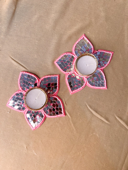 Pink Floral Tea Light Holders